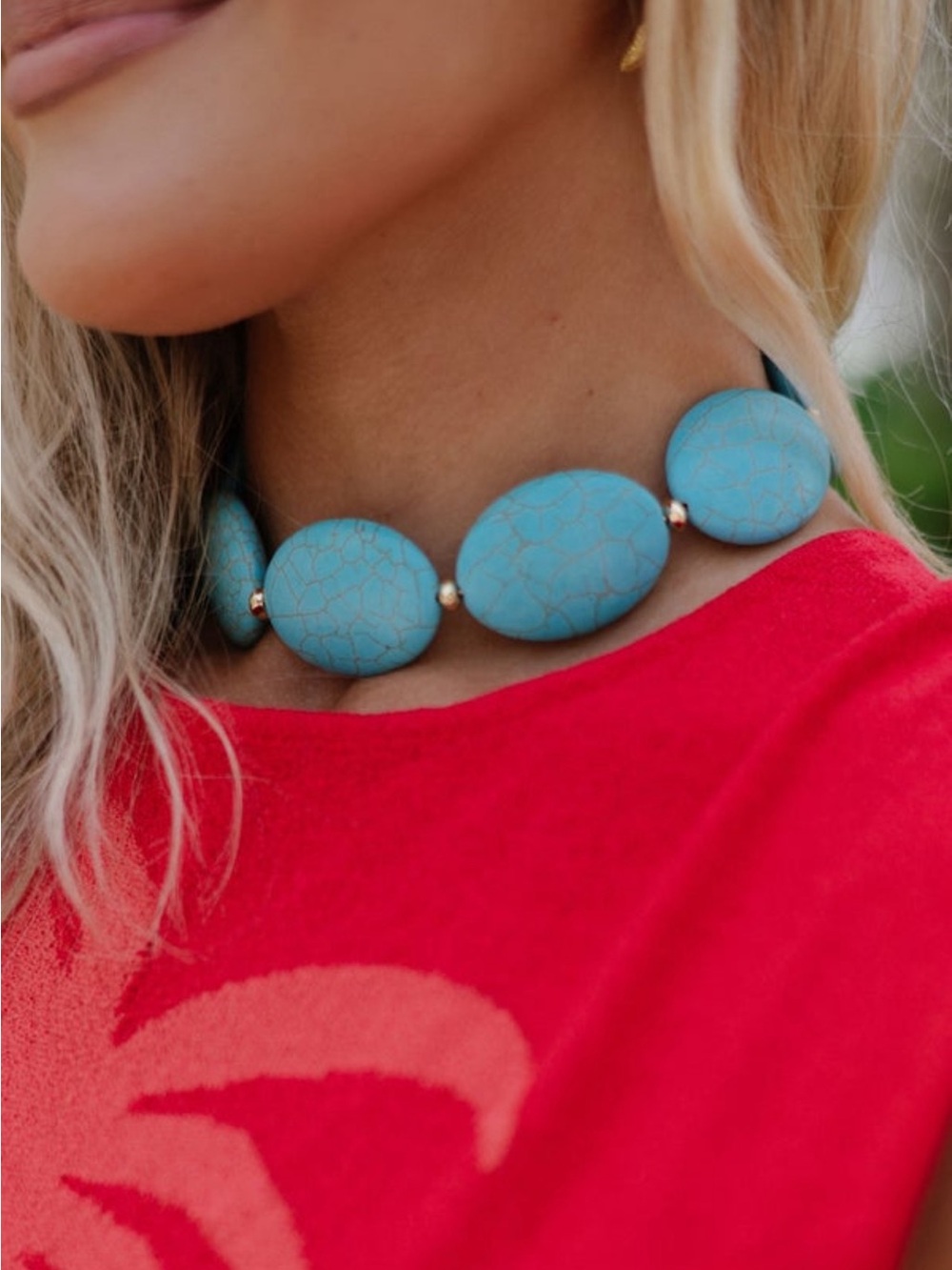 Turquoise Statement Bead Choker Necklace - Women Jewelry